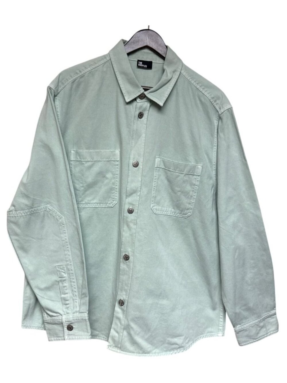 The Kooples Men's Mint Green Denim Shirt Button Front Double Pocket Medium NWT